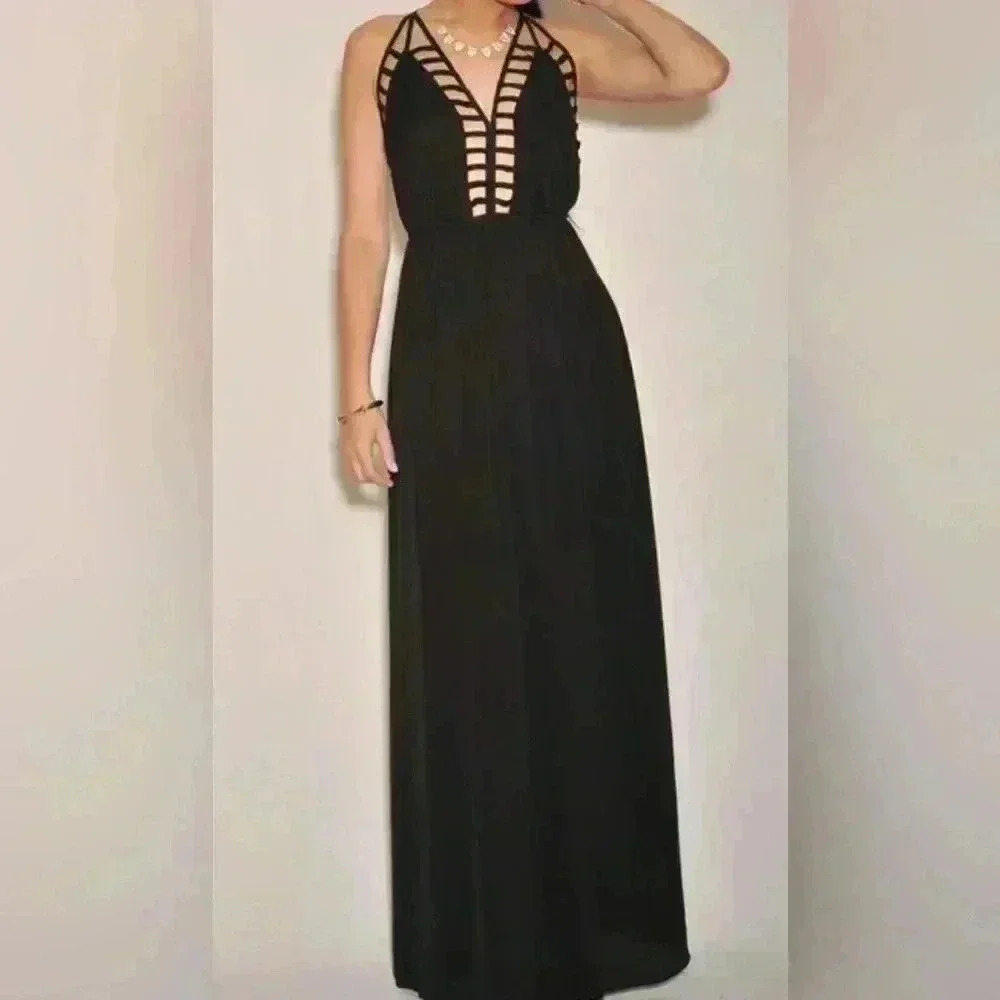 Windsor Women’s Chic maxi black dress - halter back or cris cross. NWT